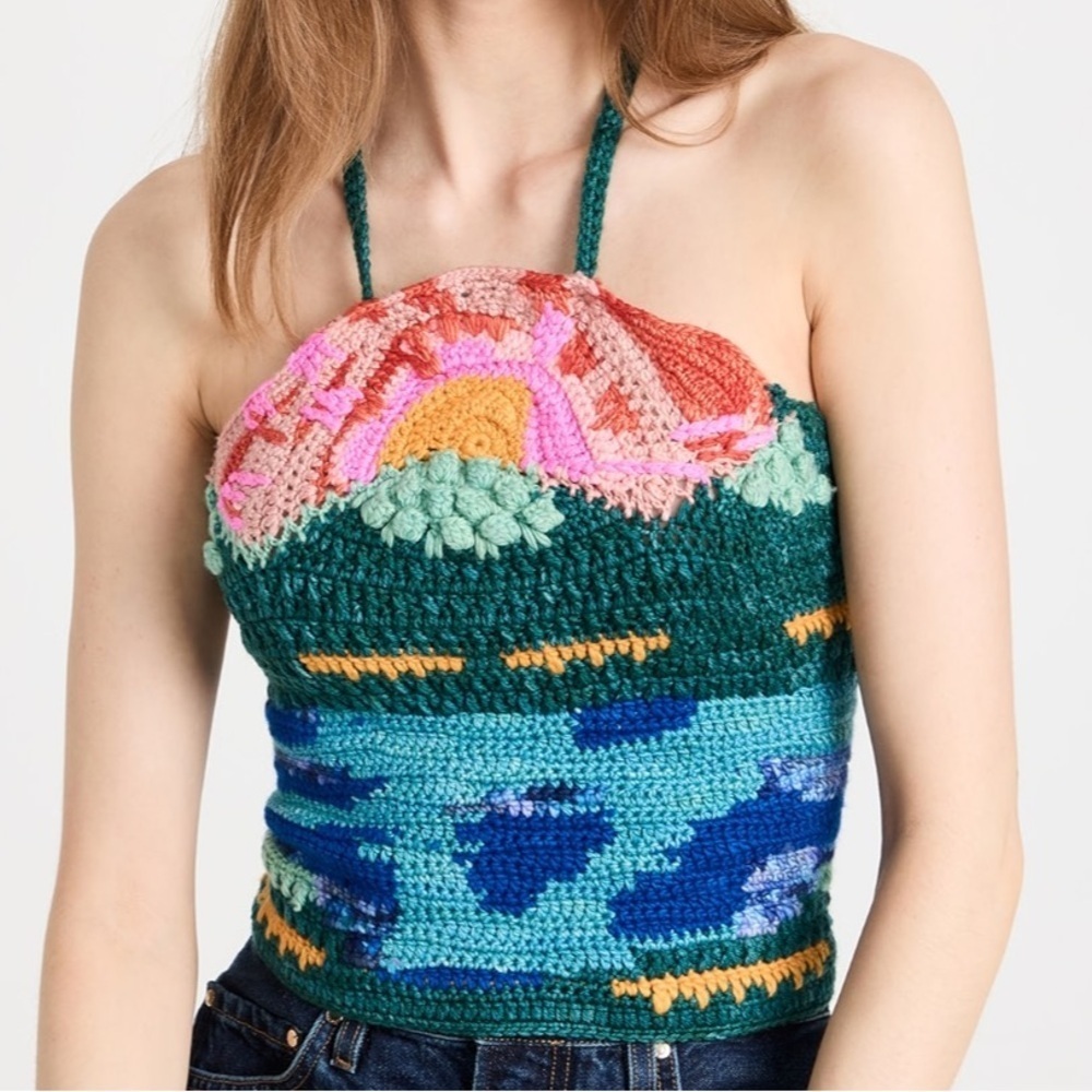 NWT Sea New York Ray Sunset Crochet Strap Halter Neck Top Multi M
